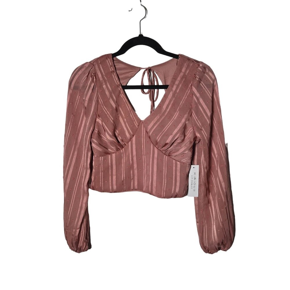 Kirious Womens Long Sleeve Crop Top Small Date Dainty Vneck Club Silky Party NWT